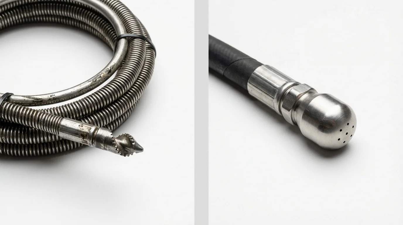 Drain snake cable and hydro jetting nozzle used for drain cleaning in Fall River, MA