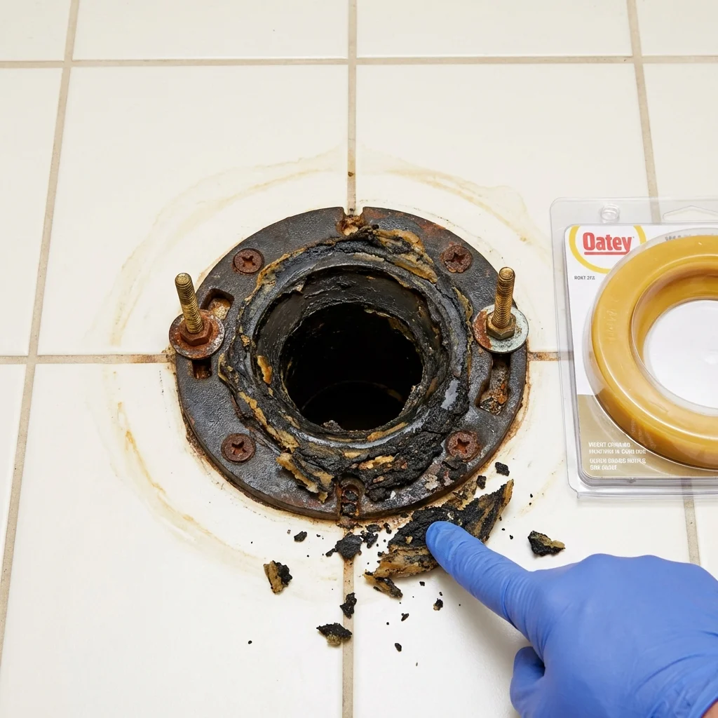 Failed wax ring showing water seepage at the base of a toilet in a Fall River, MA home